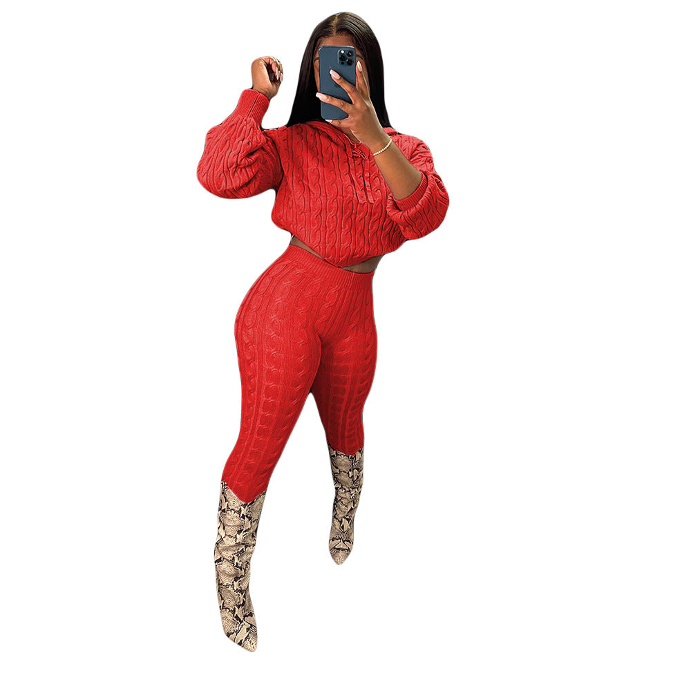 Elastic Solid Anti-Pilling Knitwear Sweater Set
