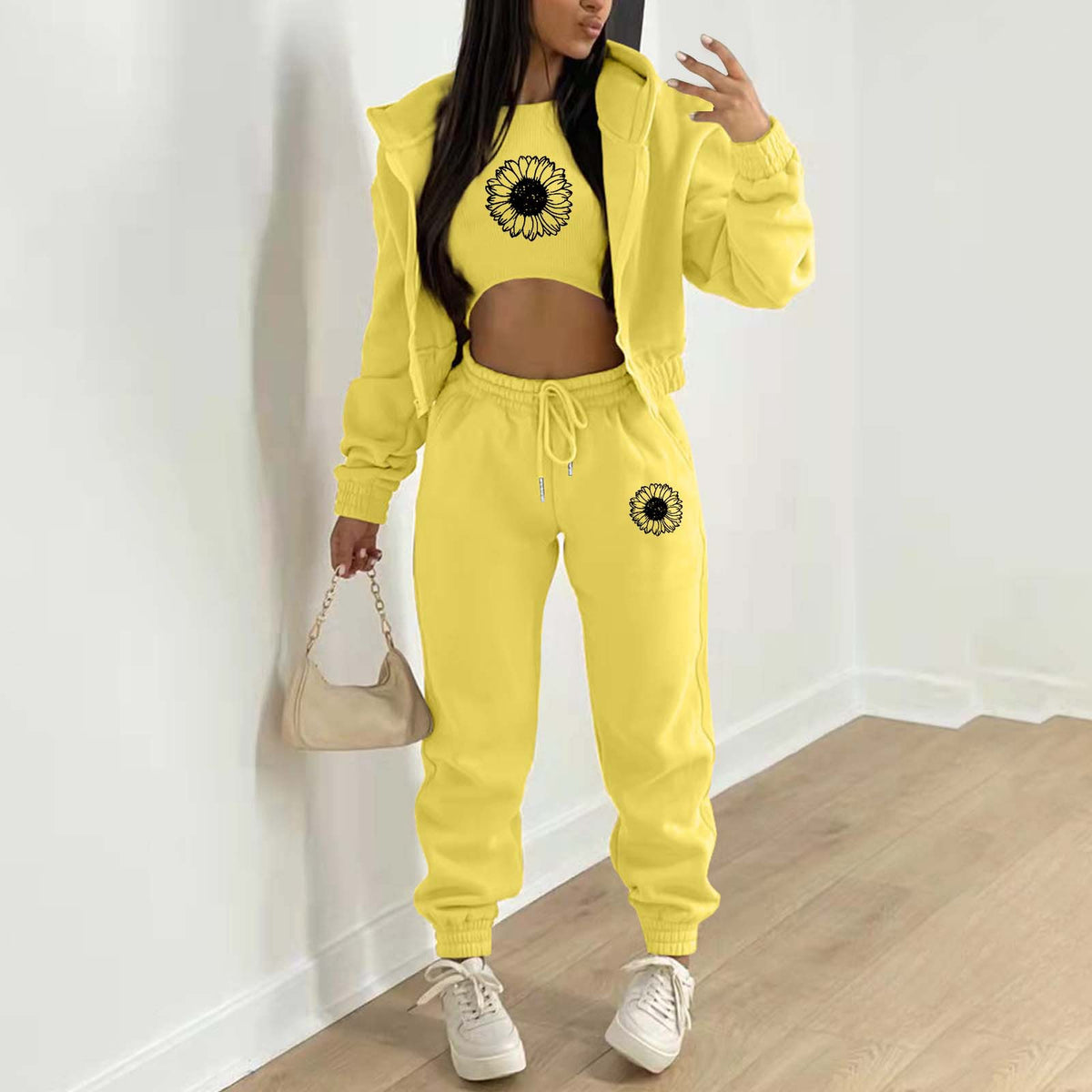 Womens Fleece Lined Hoodie Letter Print Sports Leisure Suit