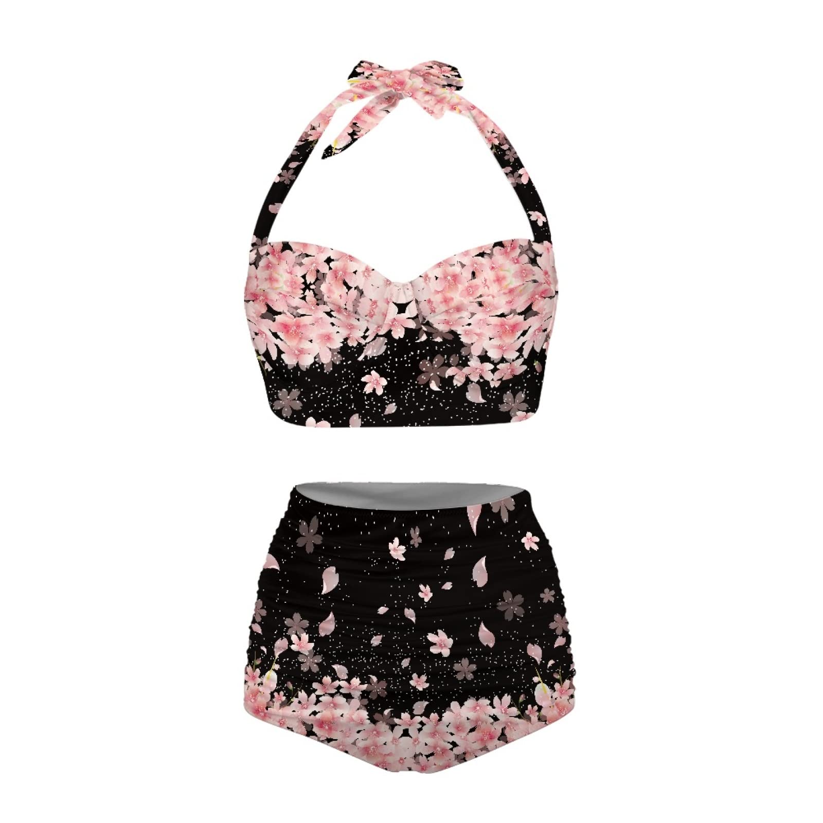 Jndtueit Cherry Blossoms Bikini Top High Waisted Bottom Sakura Flower Women Bathing Suits 2 Piece Swimsuits Pink Floral Bathing Suit Swim Top