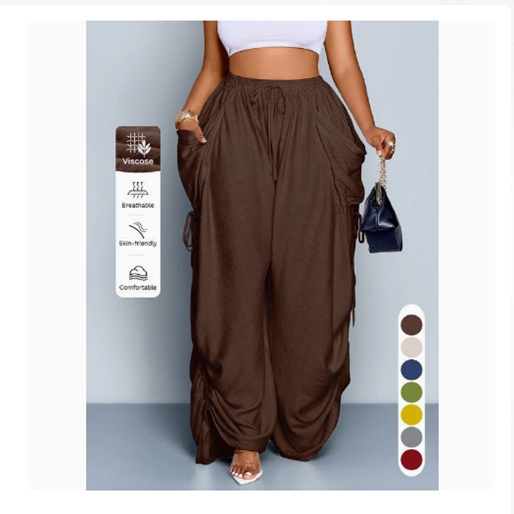 Women's High-Waist Linen Drawstring Pants