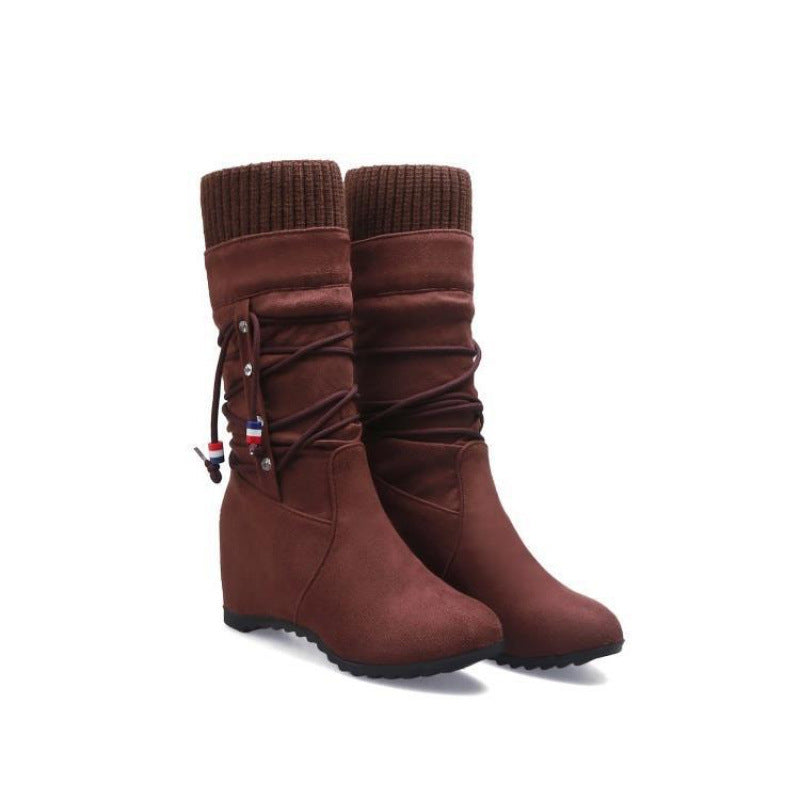 Women's Suede Wedge Mid-Calf Boots with Stretch Fit