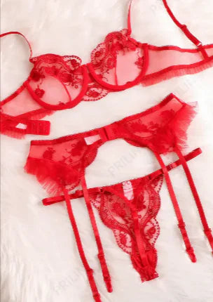 bre Elegant Red Lace Lingerie Set