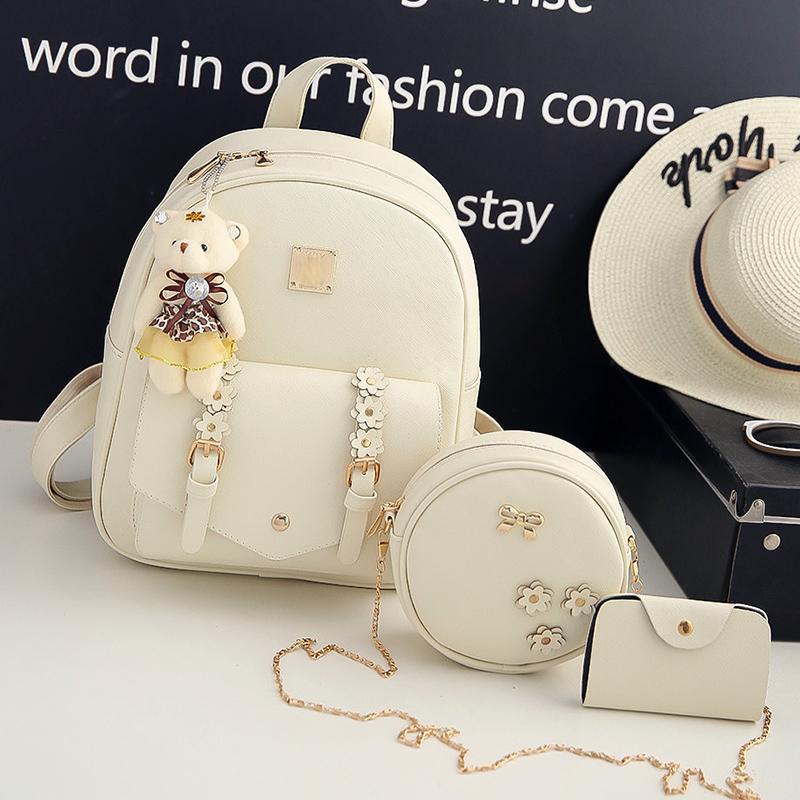 Floral PU Three-Piece Backpack Set