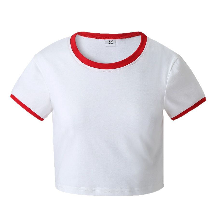 Womens Crop Top Color Block T-Shirt