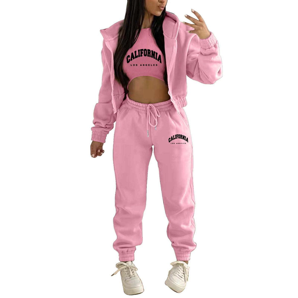 Womens Fleece Lined Hoodie Letter Print Sports Leisure Suit