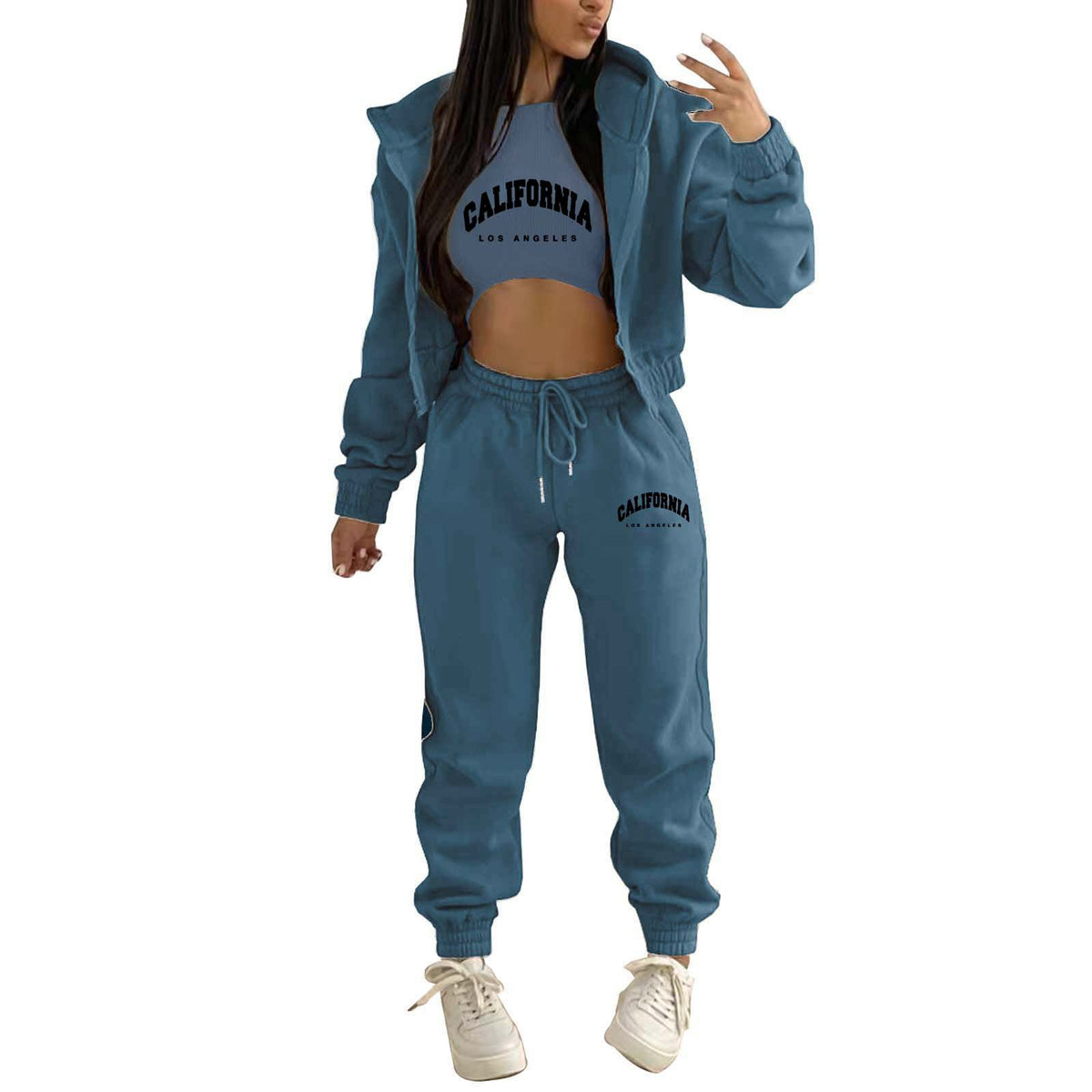 Womens Fleece Lined Hoodie Letter Print Sports Leisure Suit