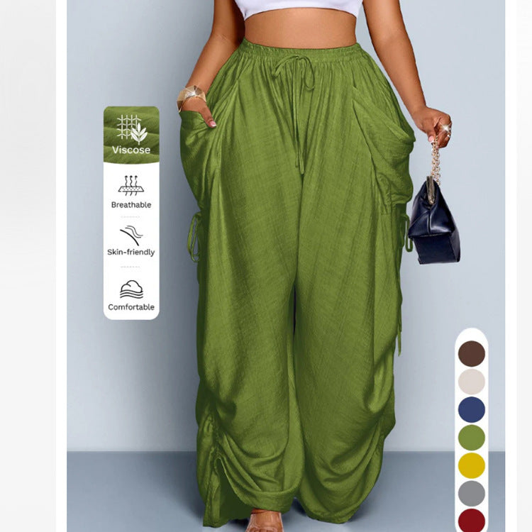 Women's High-Waist Linen Drawstring Pants