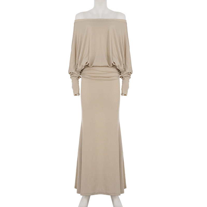 Elegant One-Shoulder Bat Sleeve Dress