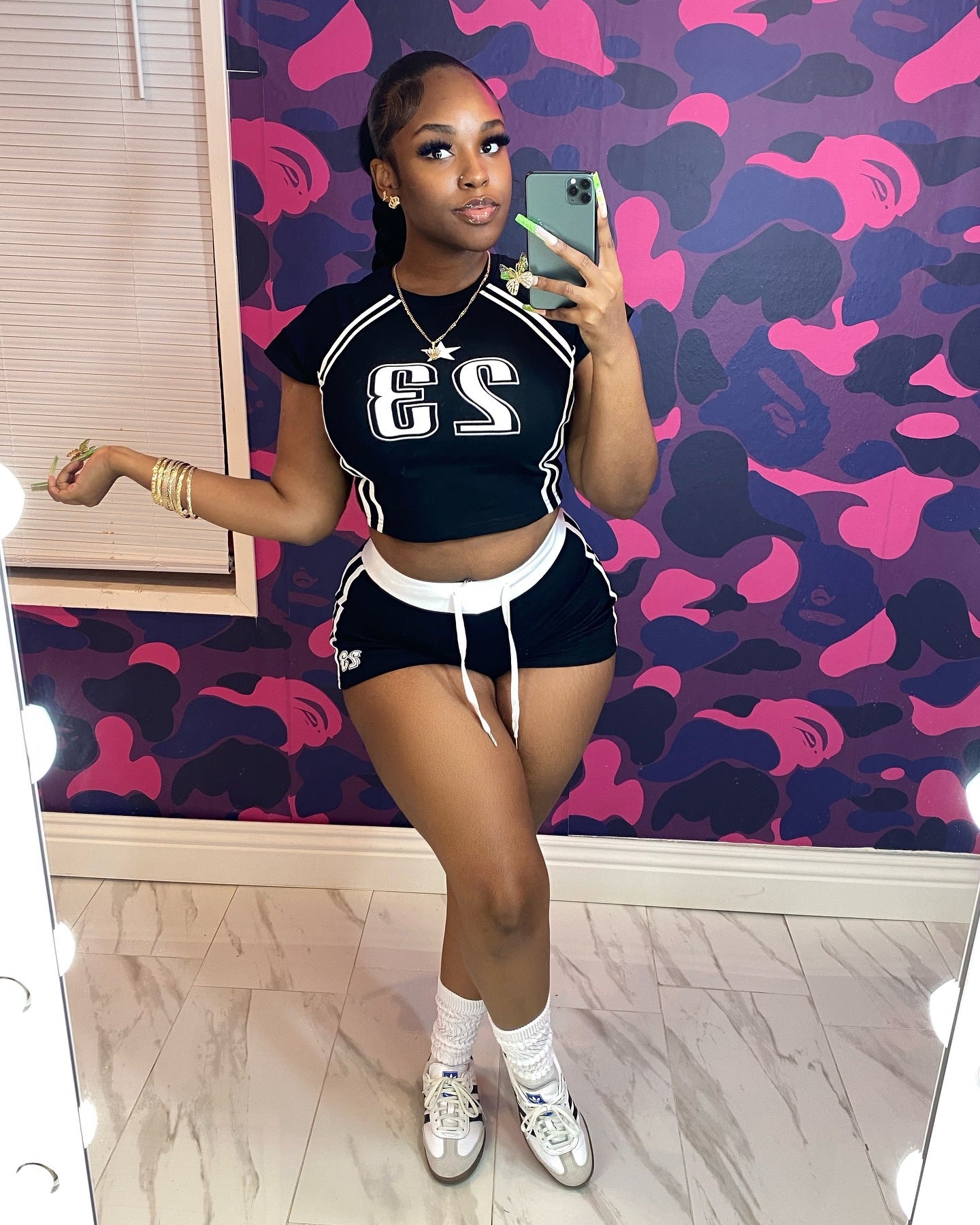 Contrast Print Short Sleeve Shorts