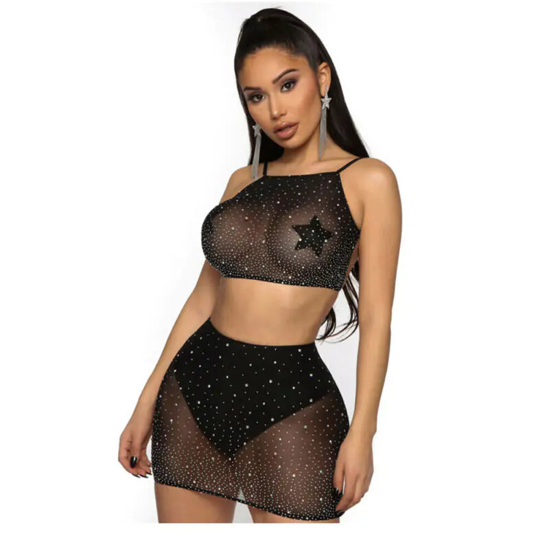 bre Fashionable Rhinestone Lingerie Set for Nightclubs