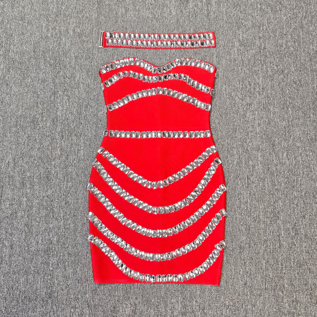 Rhinestone Bodycon Tube Top Evening Dress
