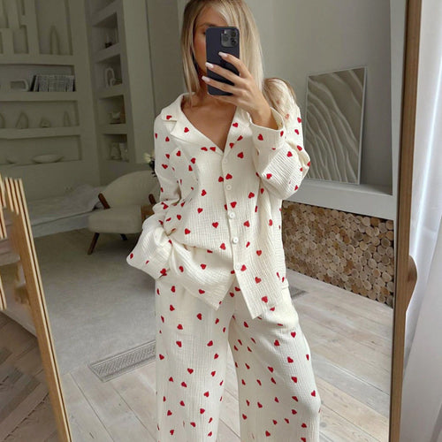 Sleepwear Heart Print Home Clothes Set