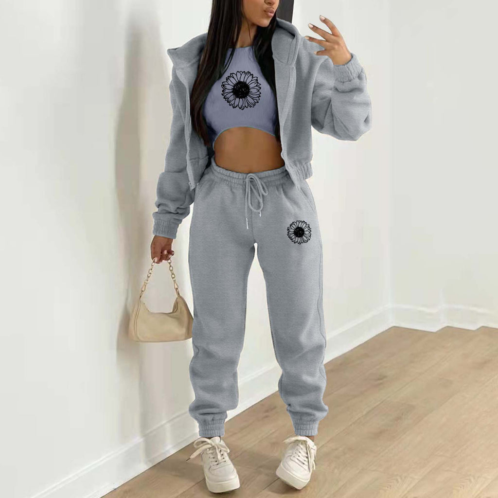 Womens Fleece Lined Hoodie Letter Print Sports Leisure Suit