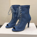 High-heeled sandals with laces