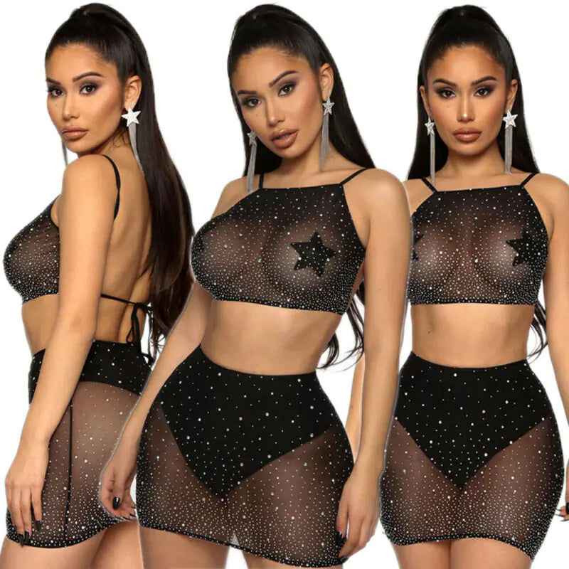 bre Fashionable Rhinestone Lingerie Set for Nightclubs