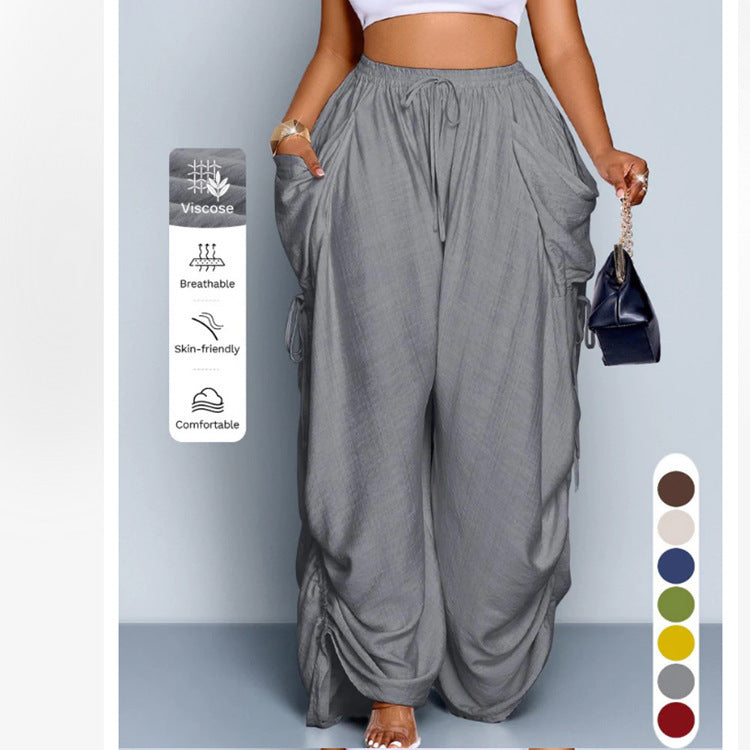 Women's High-Waist Linen Drawstring Pants