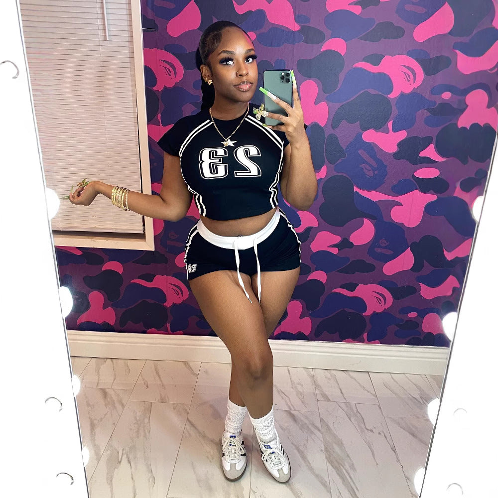 Contrast Print Short Sleeve Shorts