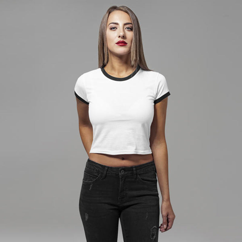 Womens Crop Top Color Block T-Shirt