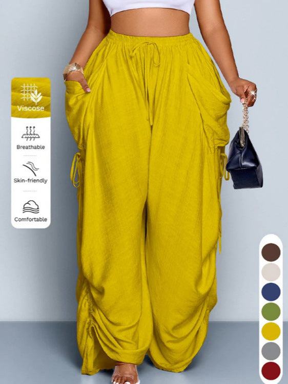 Women's High-Waist Linen Drawstring Pants