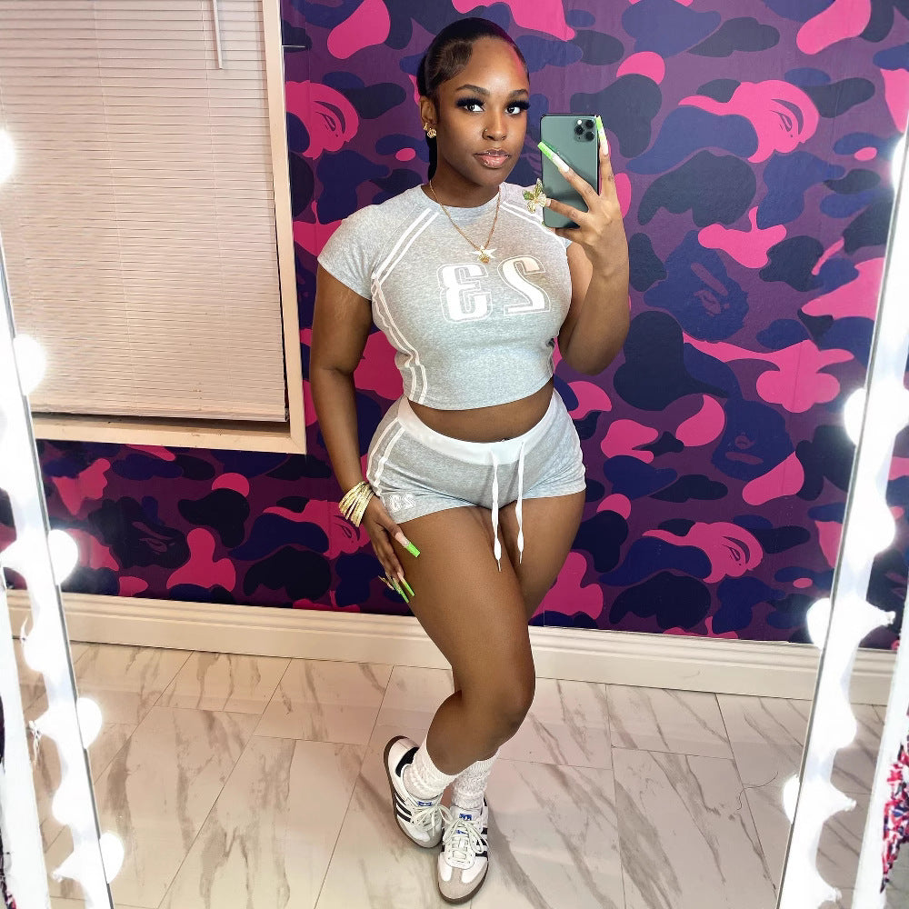 Contrast Print Short Sleeve Shorts