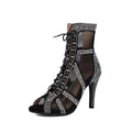 Rhinestone Mesh Peep-Toe Dance Sandals