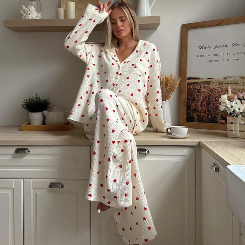 Sleepwear Heart Print Home Clothes Set