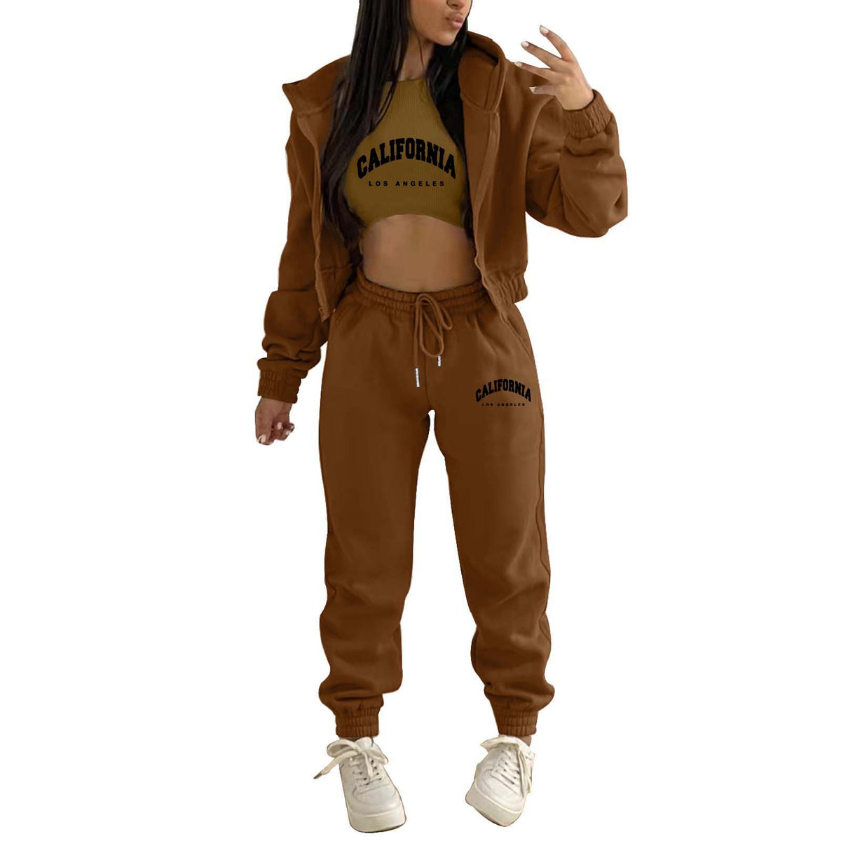 Womens Fleece Lined Hoodie Letter Print Sports Leisure Suit