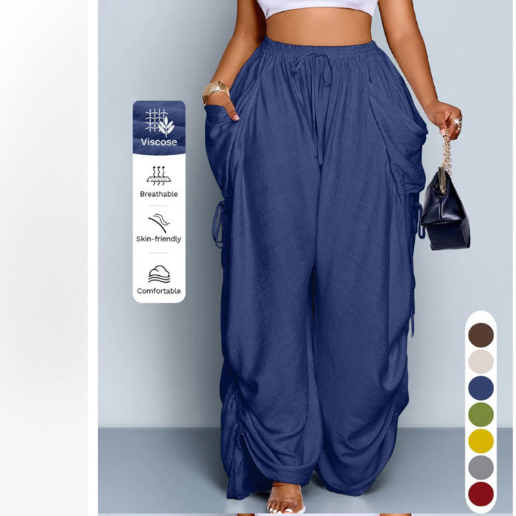 Women's High-Waist Linen Drawstring Pants