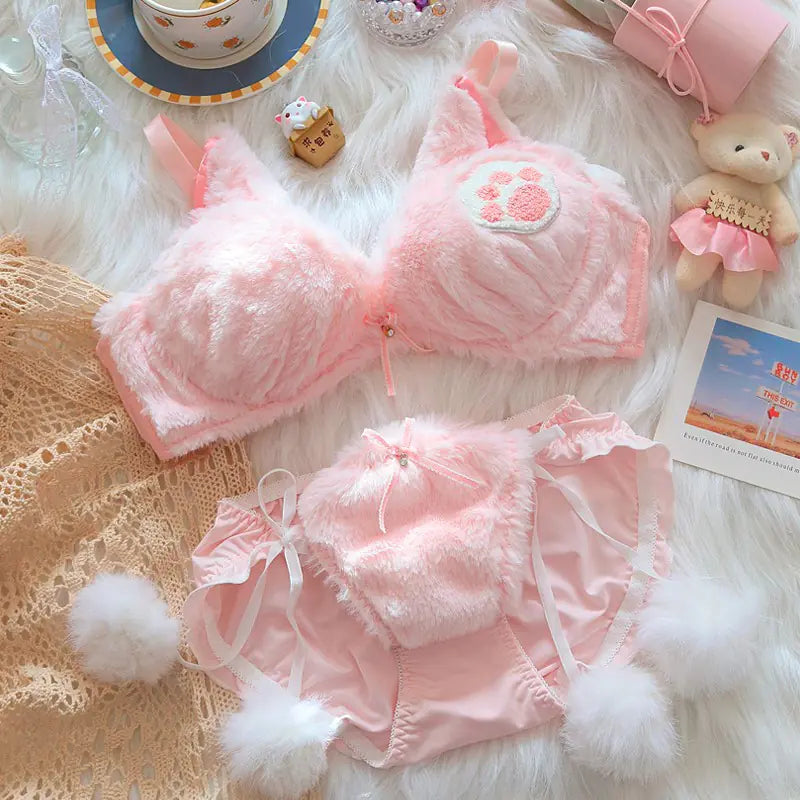 Winter Moon Rabbit Plush Lingerie Set with Bear