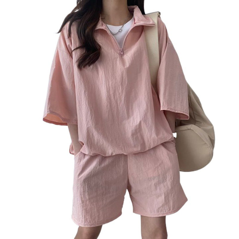 Women's High Collar Zipper Two-Piece Set