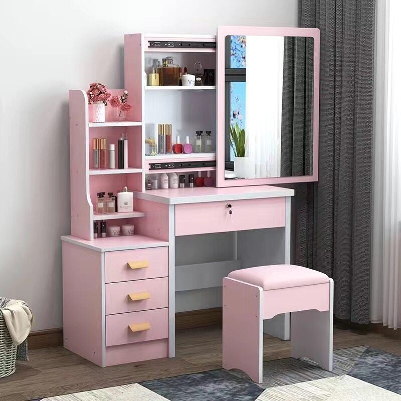 Lockable Mirror Dressing Table with Stool