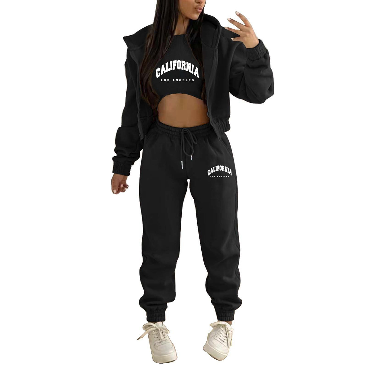 Womens Fleece Lined Hoodie Letter Print Sports Leisure Suit