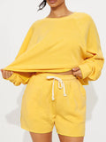 Pure Color Loose Sweatshirt Jogging Shorts Suit