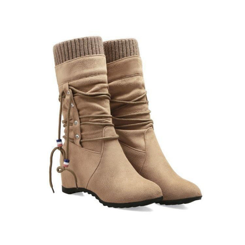 Women's Suede Wedge Mid-Calf Boots with Stretch Fit
