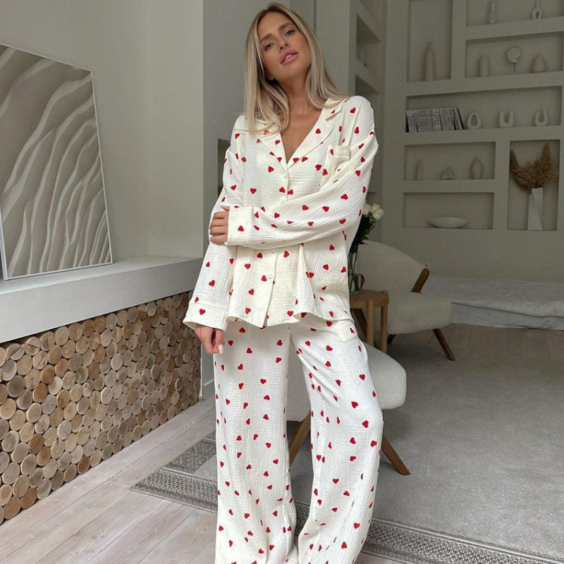 Sleepwear Heart Print Home Clothes Set