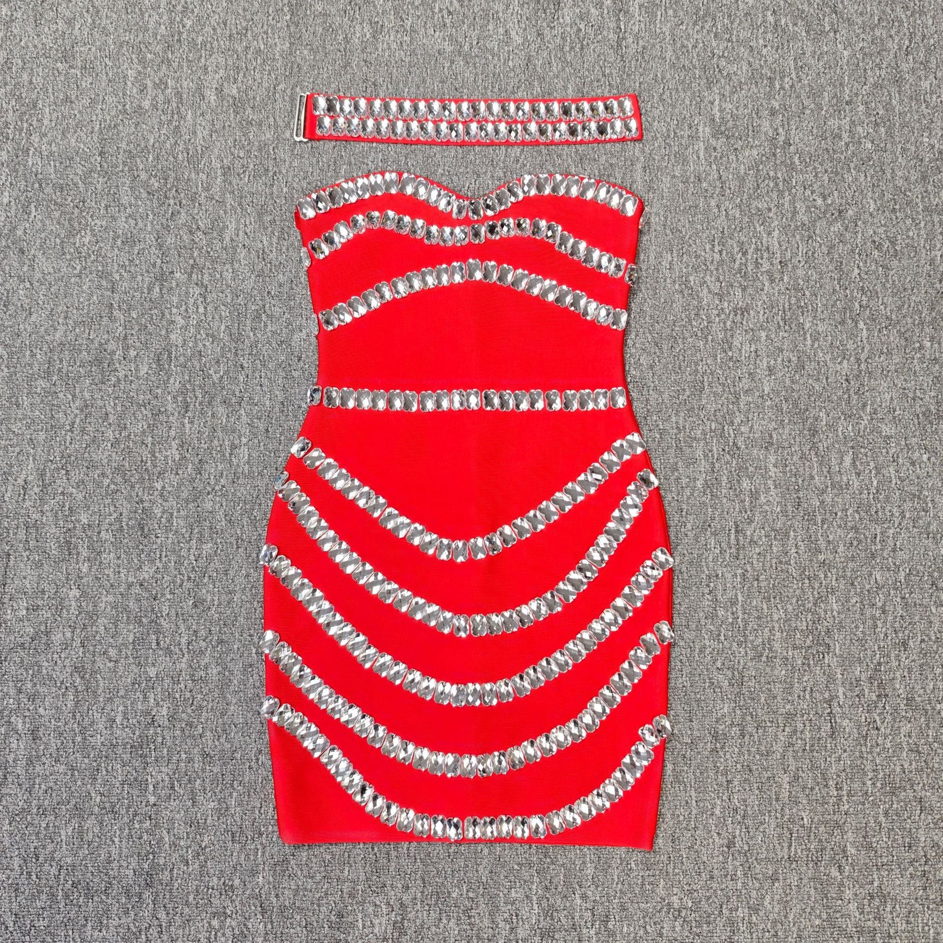 Rhinestone Bodycon Tube Top Evening Dress