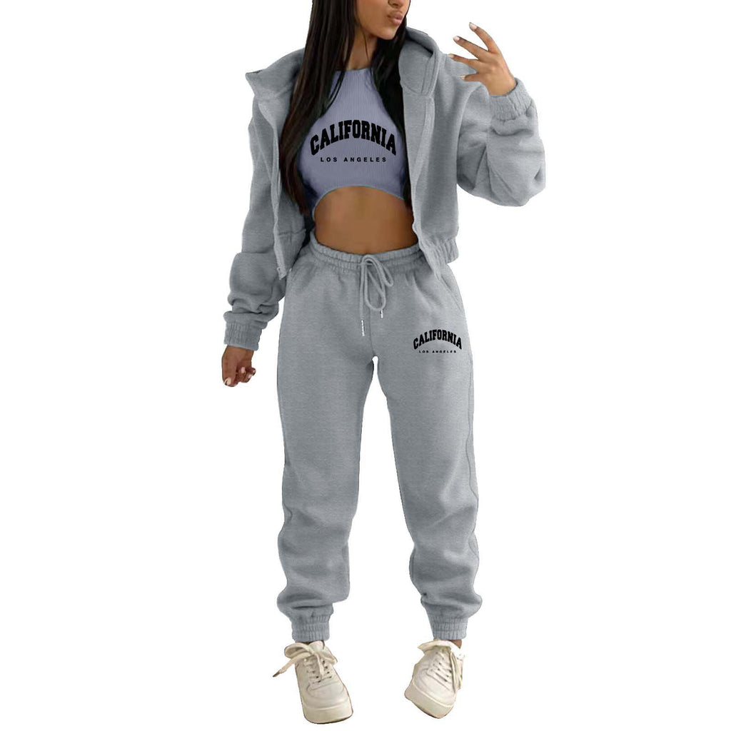 Womens Fleece Lined Hoodie Letter Print Sports Leisure Suit