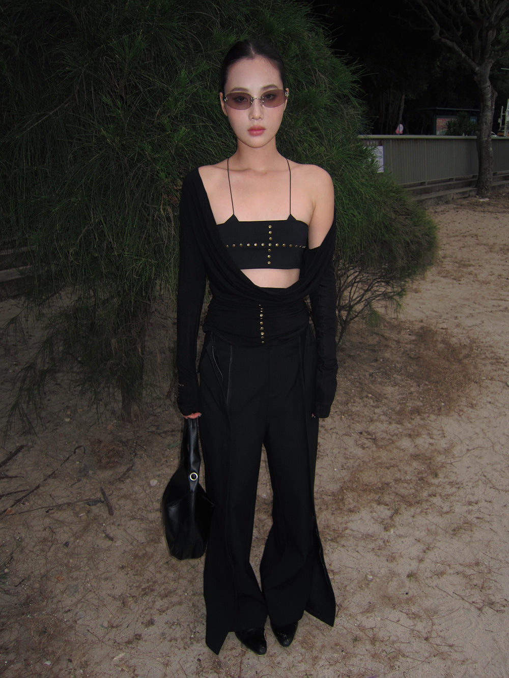Sexy Swing Collar T-shirt and Wrap Top Set