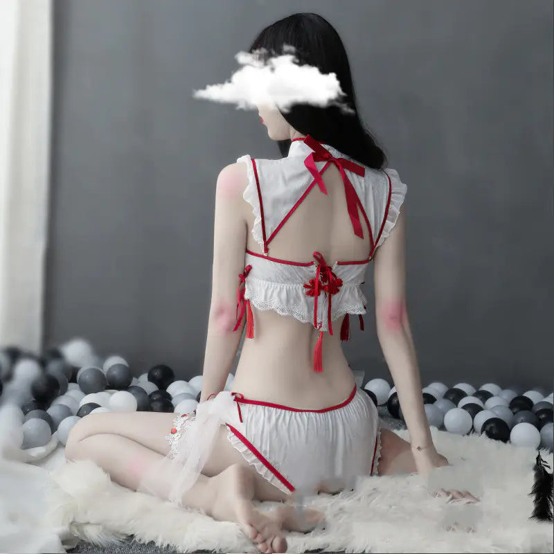 Lingerie Set with Embroidered Cheongsam and Tassels