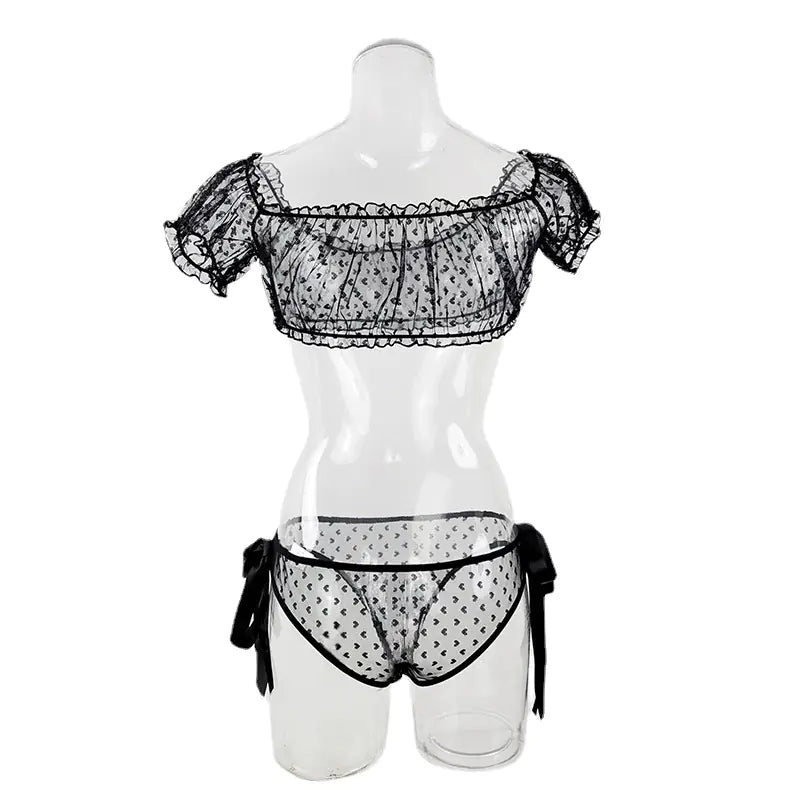 Plus Size Lace Off-Shoulder Lingerie Set (Two Pieces)