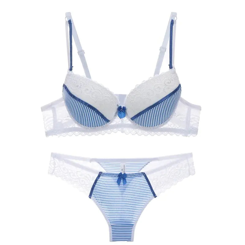 Lace Striped Lingerie Set with Bra and Panties