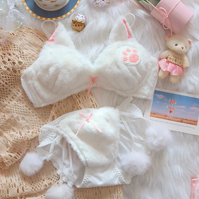 Winter Moon Rabbit Plush Lingerie Set with Bear