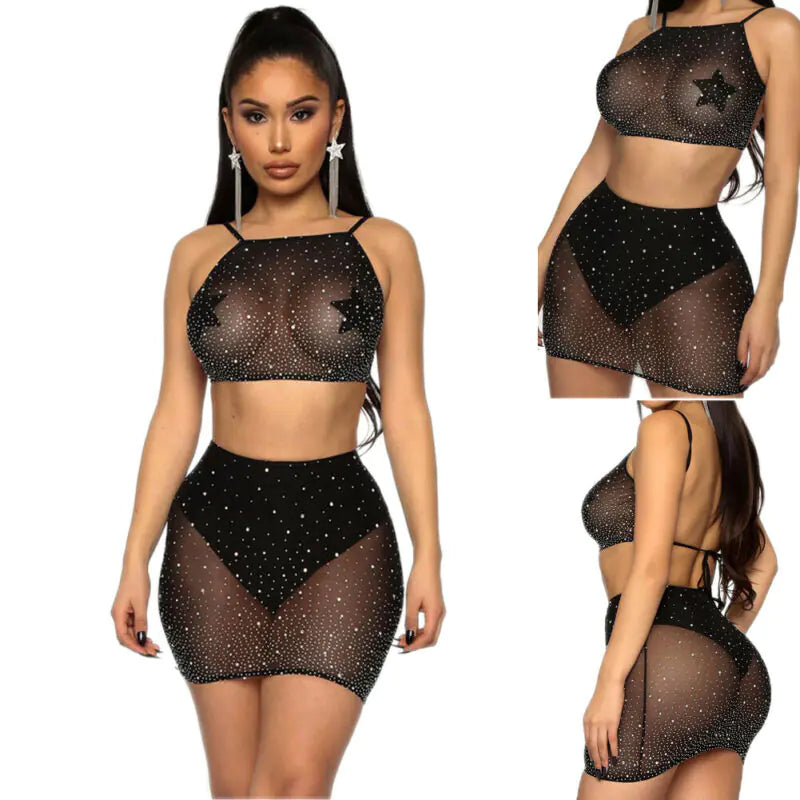 bre Fashionable Rhinestone Lingerie Set for Nightclubs