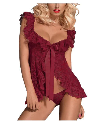 Plus Size Lace Lingerie Set with Sheer Nightgown