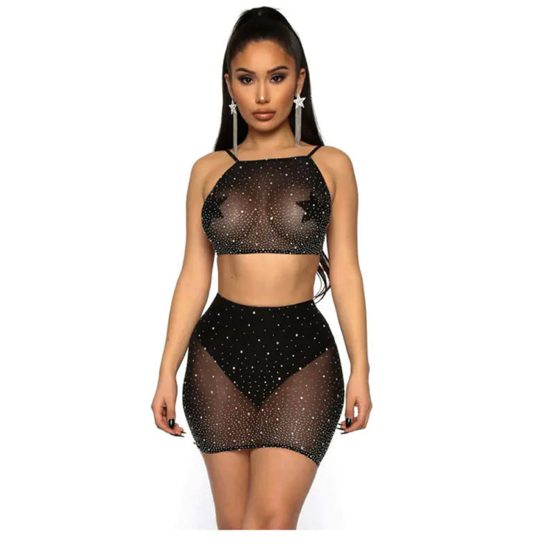 bre Fashionable Rhinestone Lingerie Set for Nightclubs