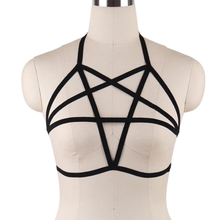 Black Five-Point Star Lingerie with Elastic Straps