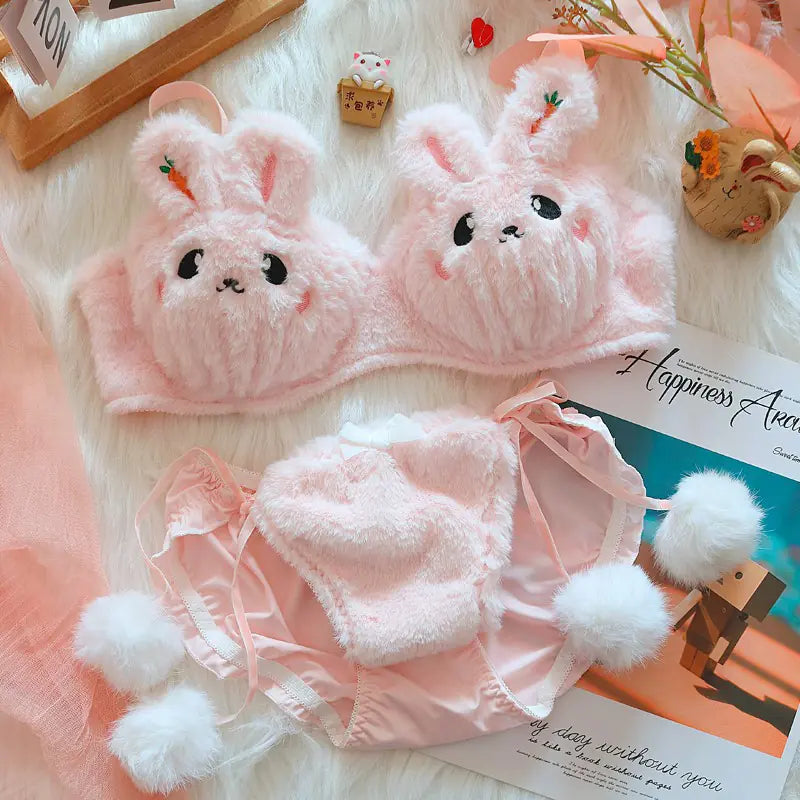 Winter Moon Rabbit Plush Lingerie Set with Bear