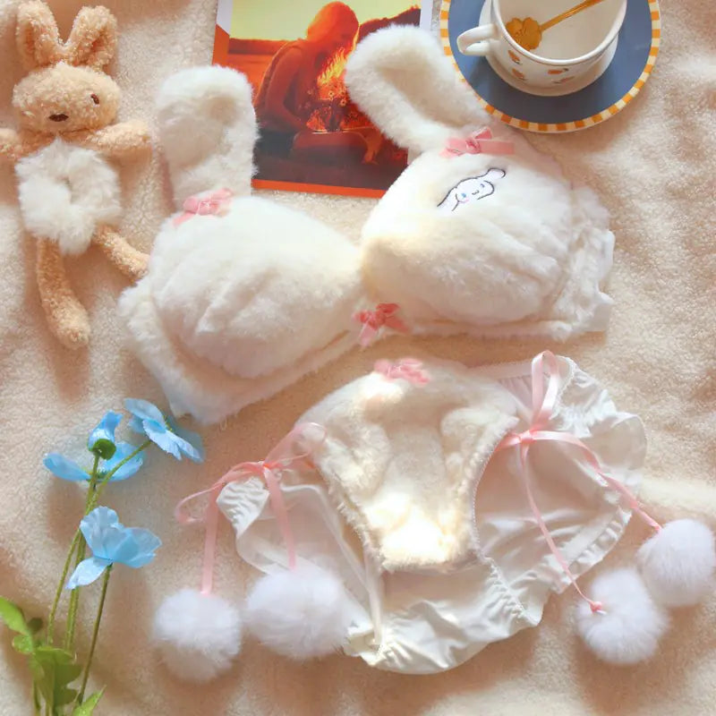 Winter Moon Rabbit Plush Lingerie Set with Bear