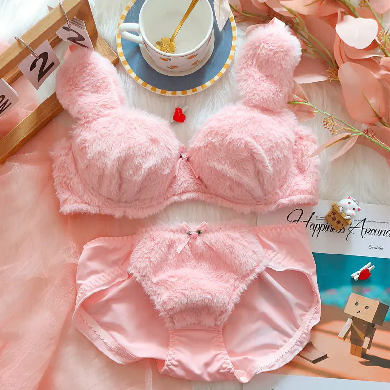 Winter Moon Rabbit Plush Lingerie Set with Bear