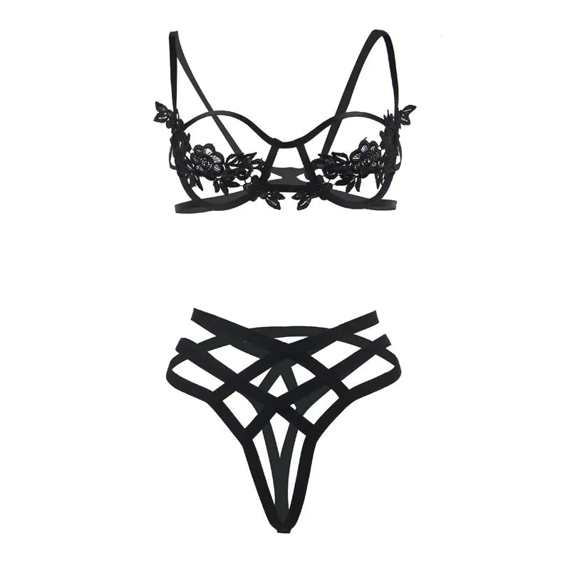 Lace Lingerie Set with Sheer Design (3-Piece)